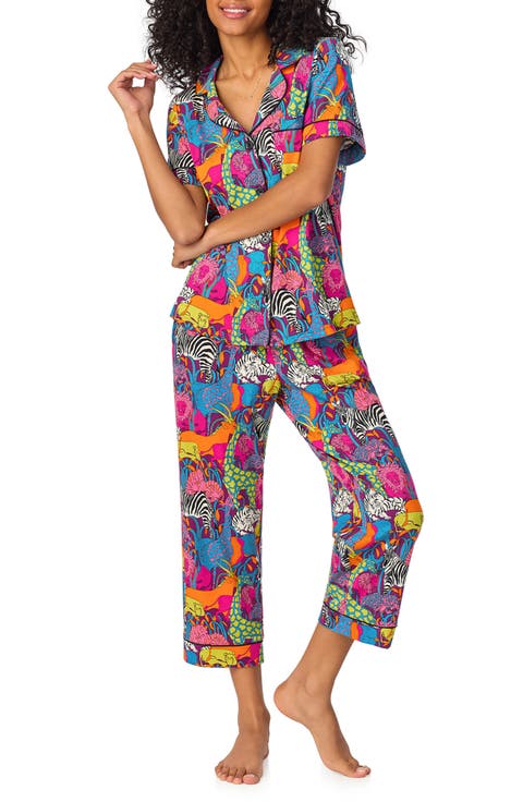 Print Stretch Organic Cotton Jersey Crop Pajamas (Regular & Plus)