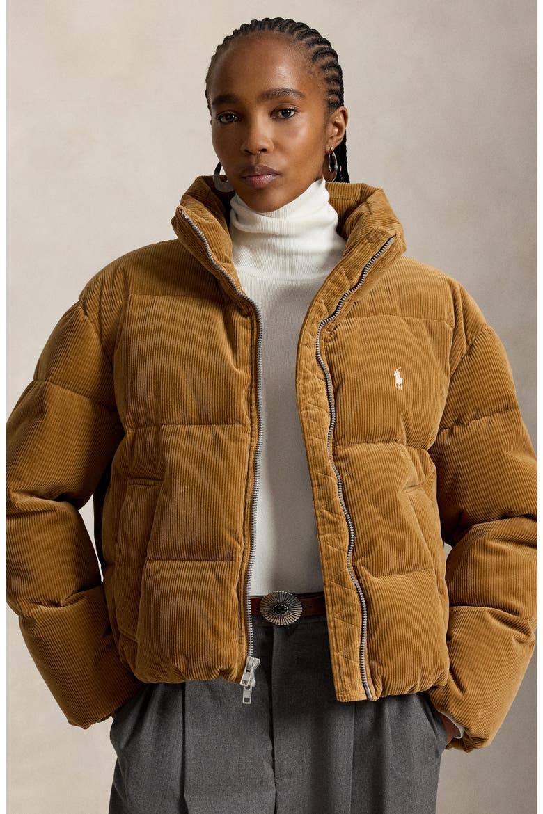 Down Corduroy Puffer Jacket, Alternate, color, TAN