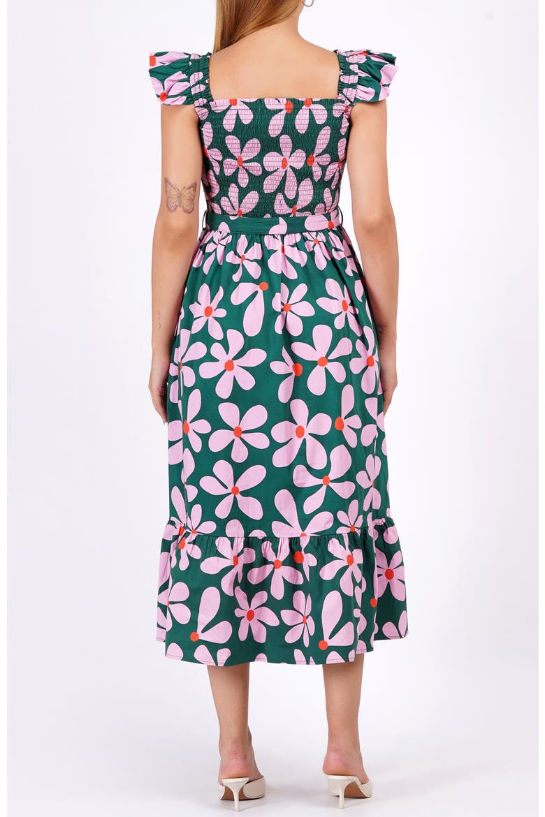 Ivanna A-Line Smocked Midi Dress, Alternate, color, Dancing Daisies Evergreen