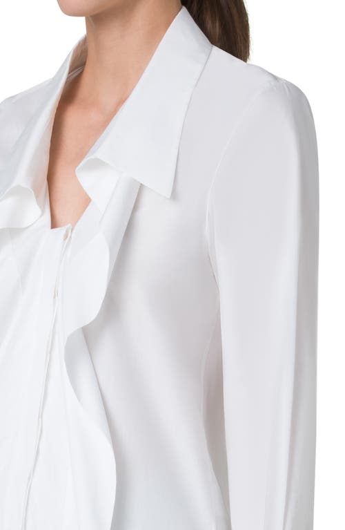 Shop Akris Foldover Collar V-neck Poplin Top In Ecru