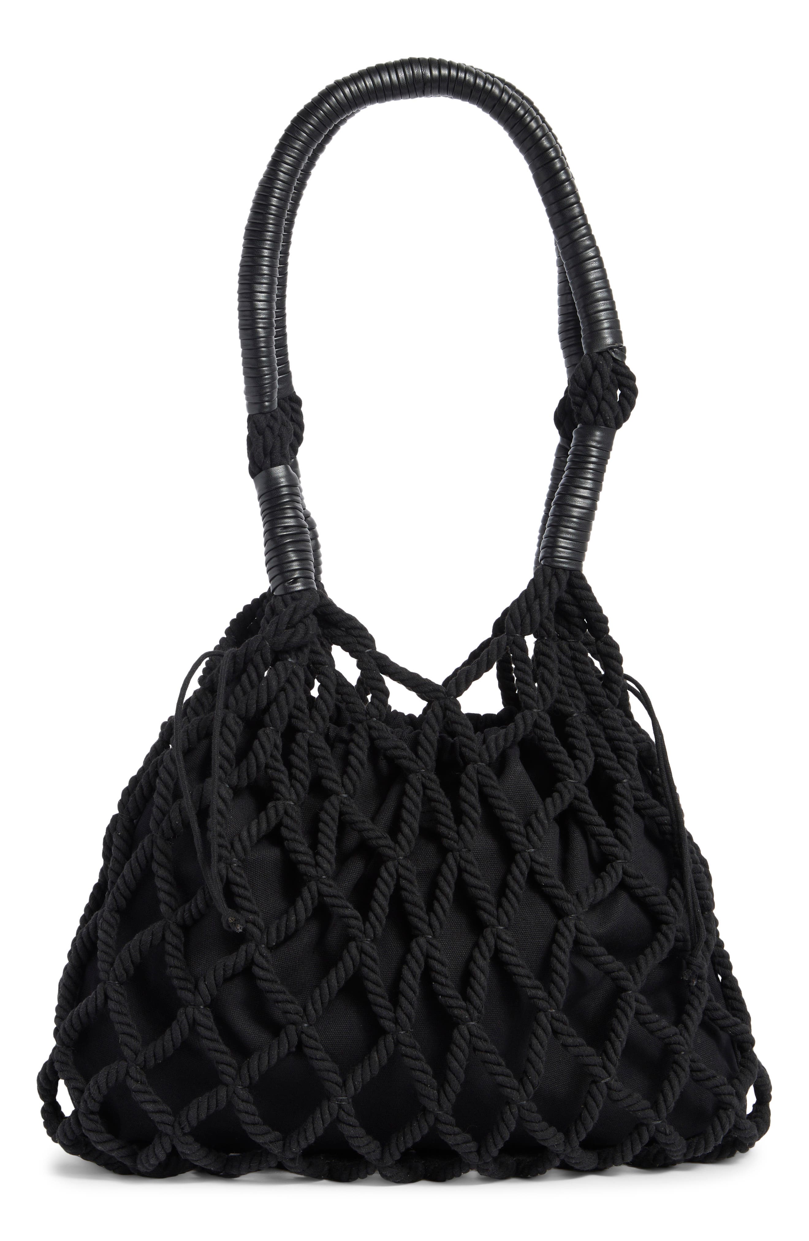 BCBG Netted Rope Tote Bag, Main, color, Black