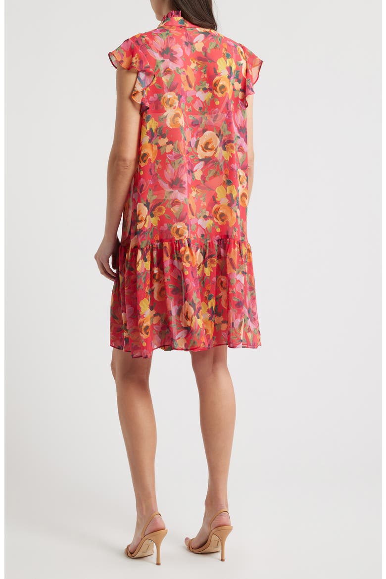 Floral Print Pleated Ruffle Hem Dress, Alternate, color, RED MULTI