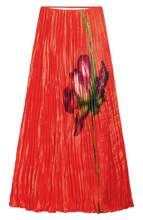 Desigual Floral Pleated Satin Maxi Skirt In Coral