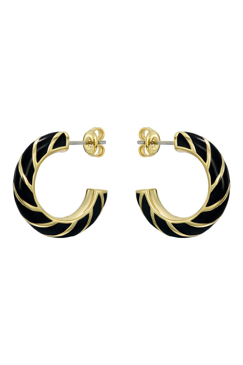 Trinna Twisted Enamel Hoop Earrings, Alternate, color, GOLD TONE BLACK