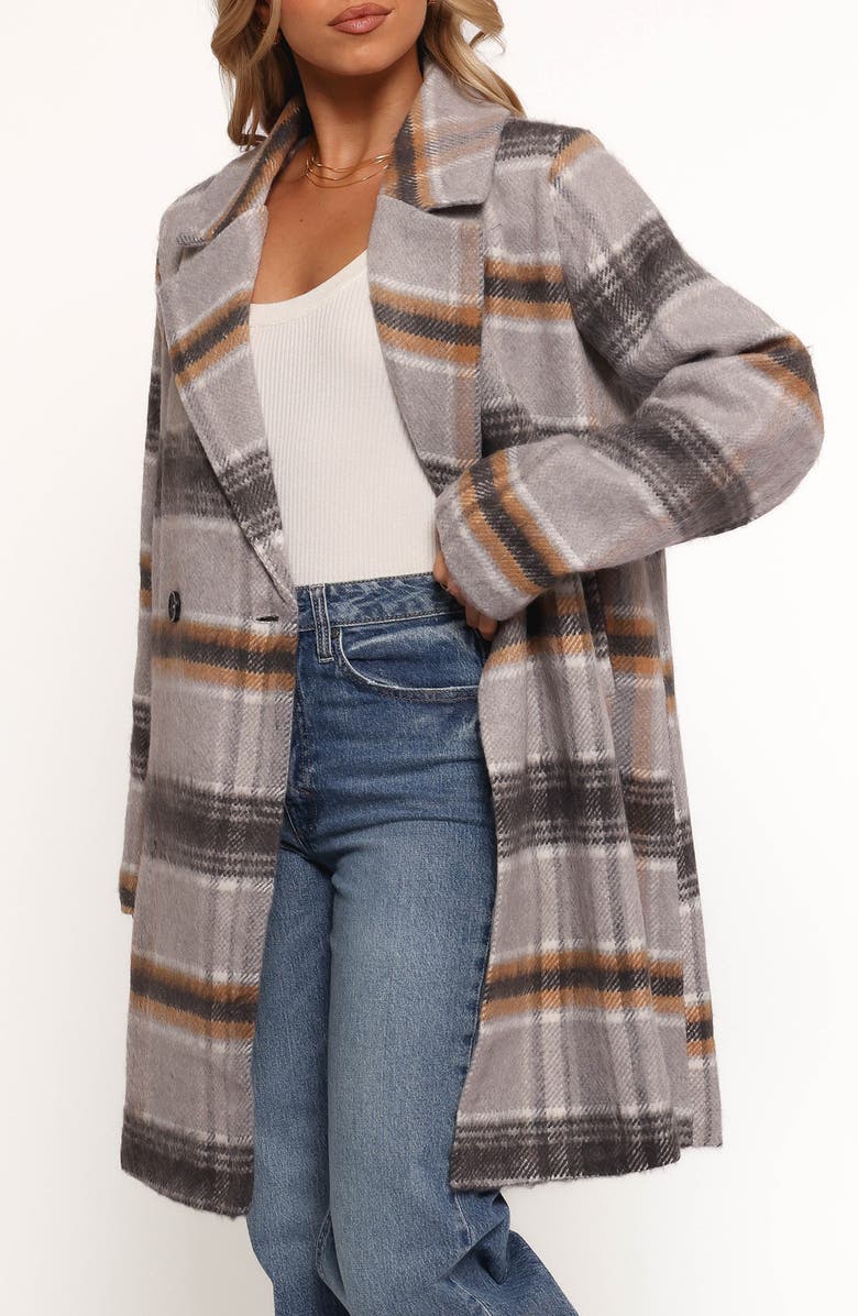 Petal & Pup Zella Plaid Double Breasted Coat, Alternate, color, Grey Multi