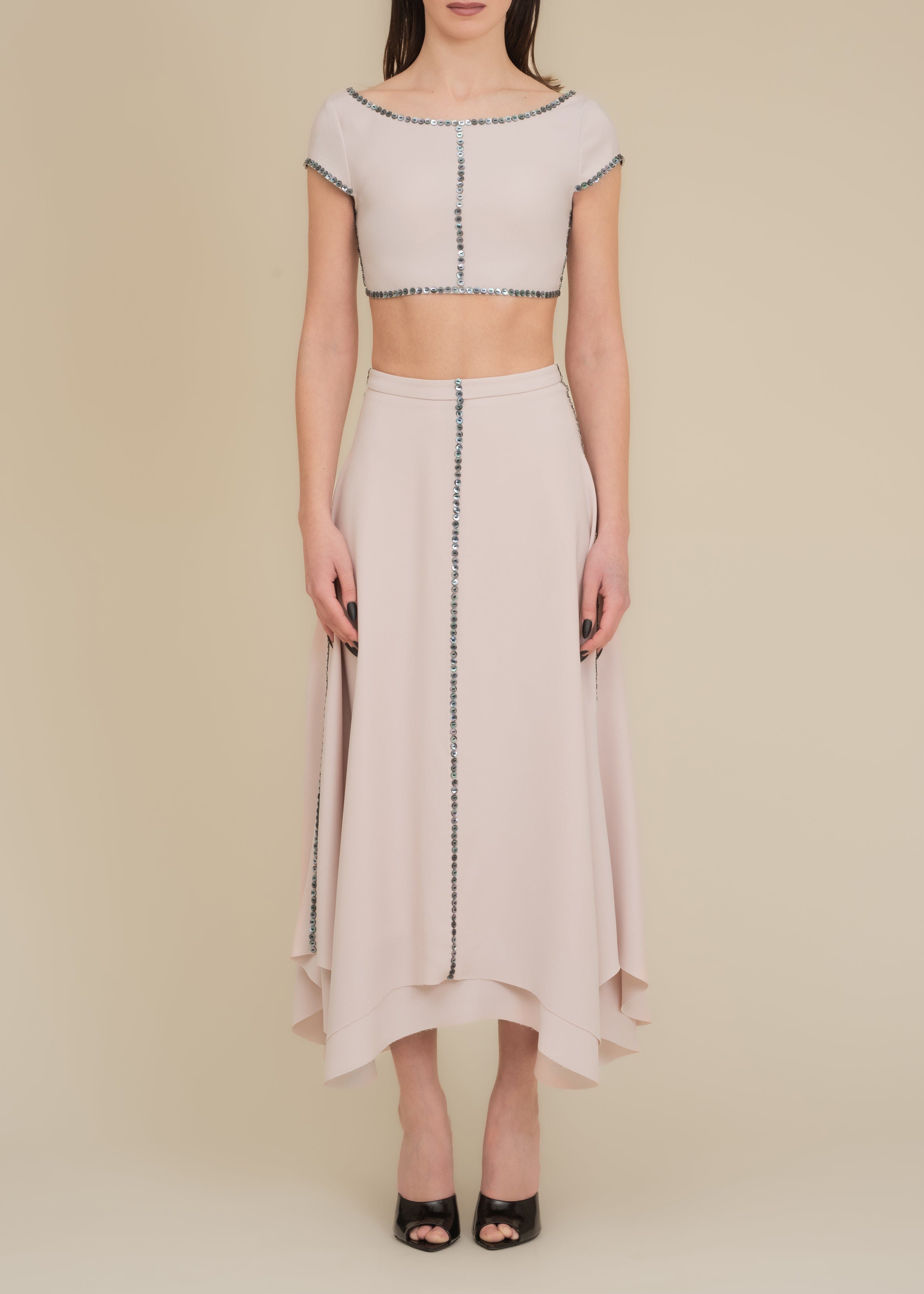 Coraline Charcoal Shell-Button Satin Crop Top - image 2