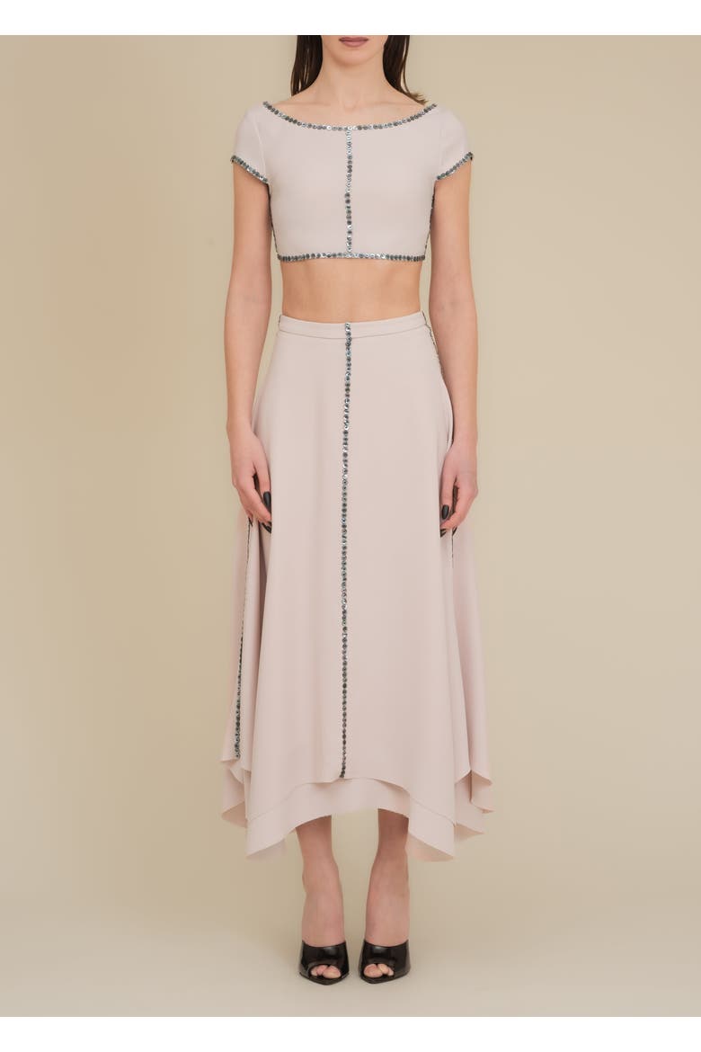 Coraline Charcoal Shell-Button Satin Crop Top, Alternate, color, Pink