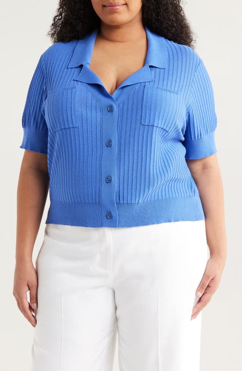 Pointelle Stitch Short Sleeve Cardigan (Plus)