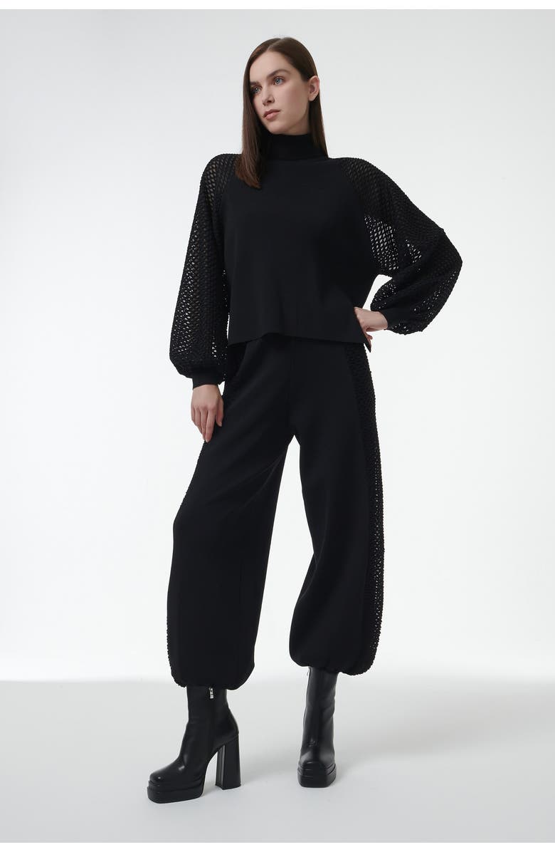 Leem Mesh Detail Knit Trousers, Alternate, color, Black