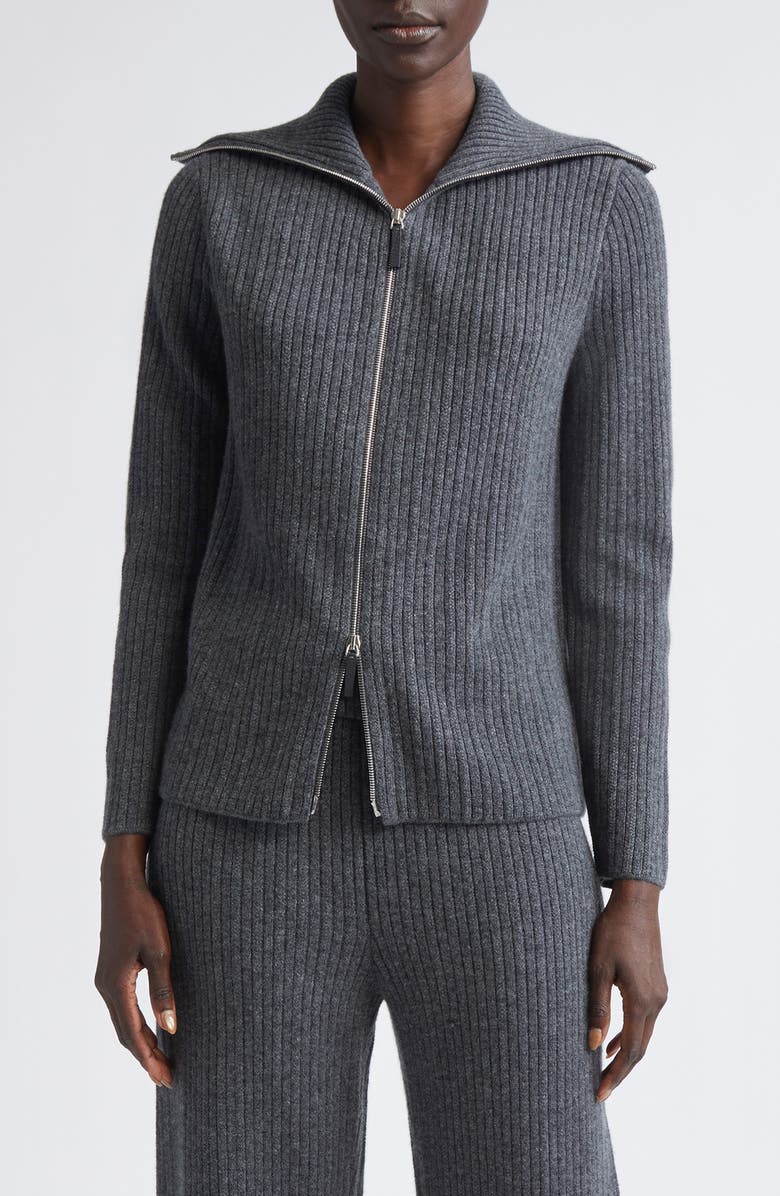 Lafayette 148 New York Mixed Stitch Zip Cardigan, Main, color, Graphite Melange