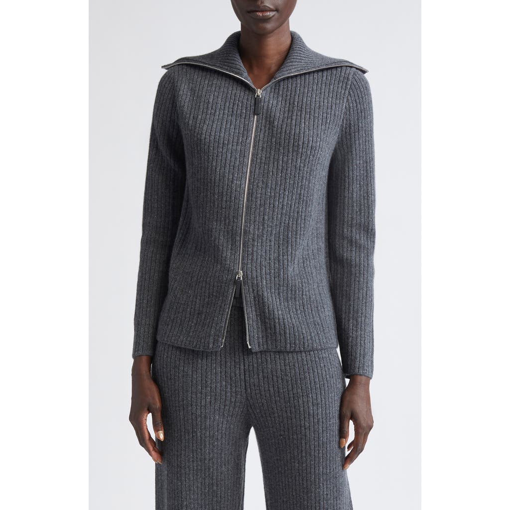 Lafayette 148 New York Mixed Stitch Zip Cardigan In Gray