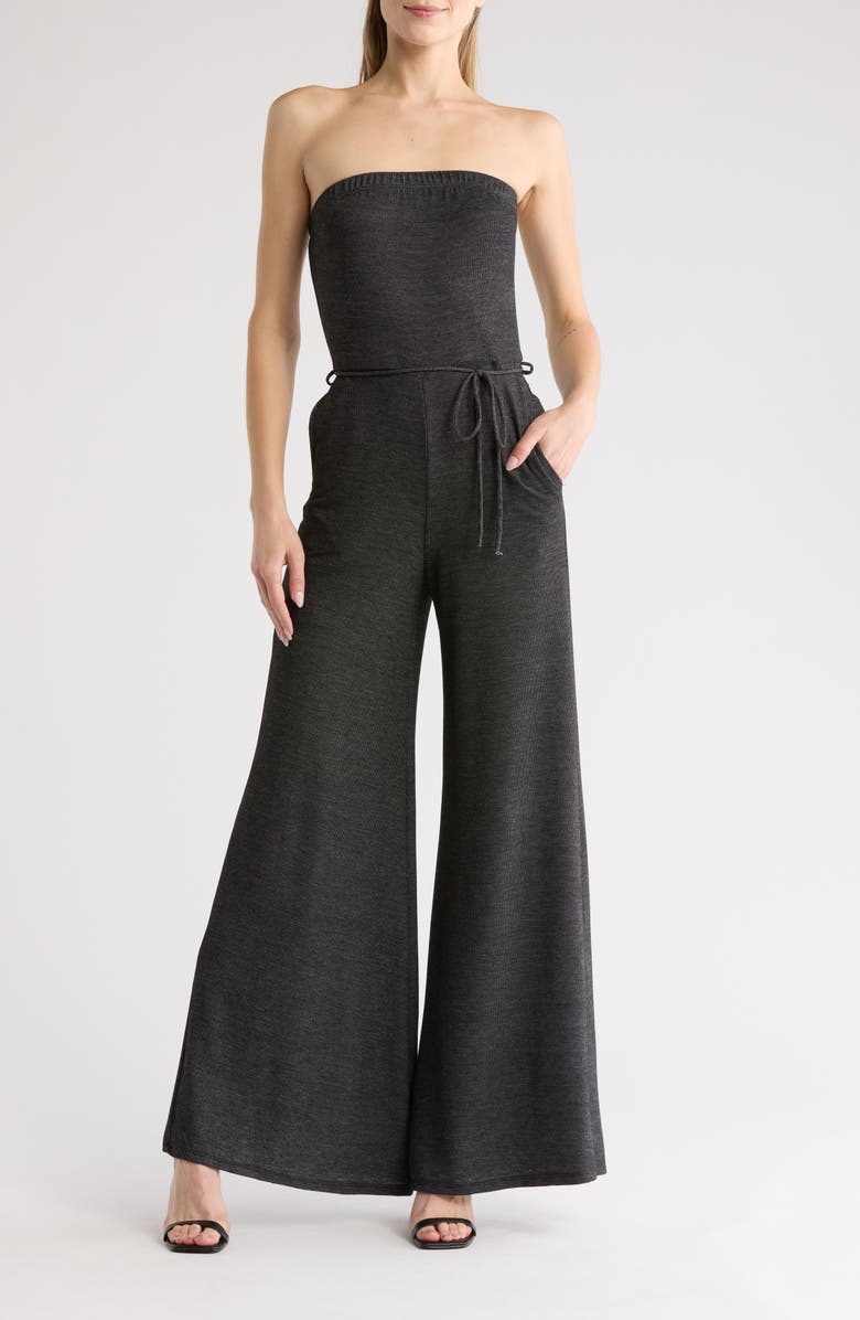 GO COUTURE Tube Strapless Jumpsuit, Main, color, Two-Tone Black