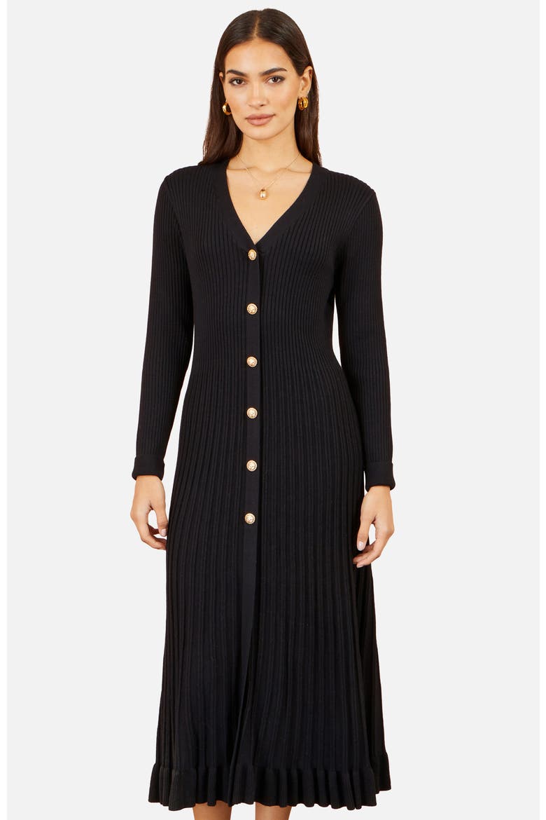 Long Sleeve Ribbed Midi Knit Dress, Alternate, color, Black