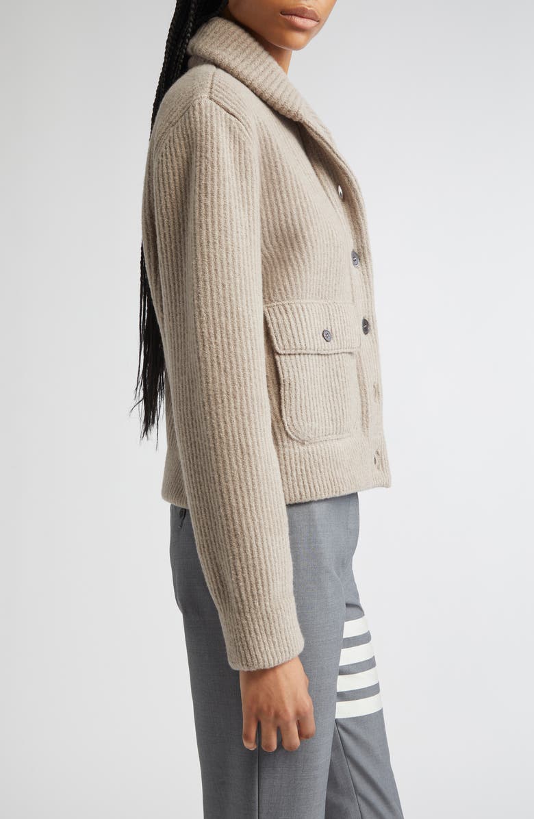 Thom Browne 4-Bar Rib Stitch Wool Blend Bomber Jacket, Alternate, color, Medium Brown