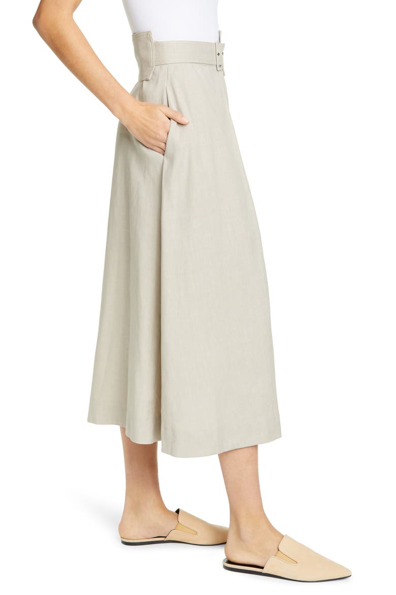 Belted Stretch Linen & Cotton Midi Skirt, Alternate, color, MEDIUM BEIGE