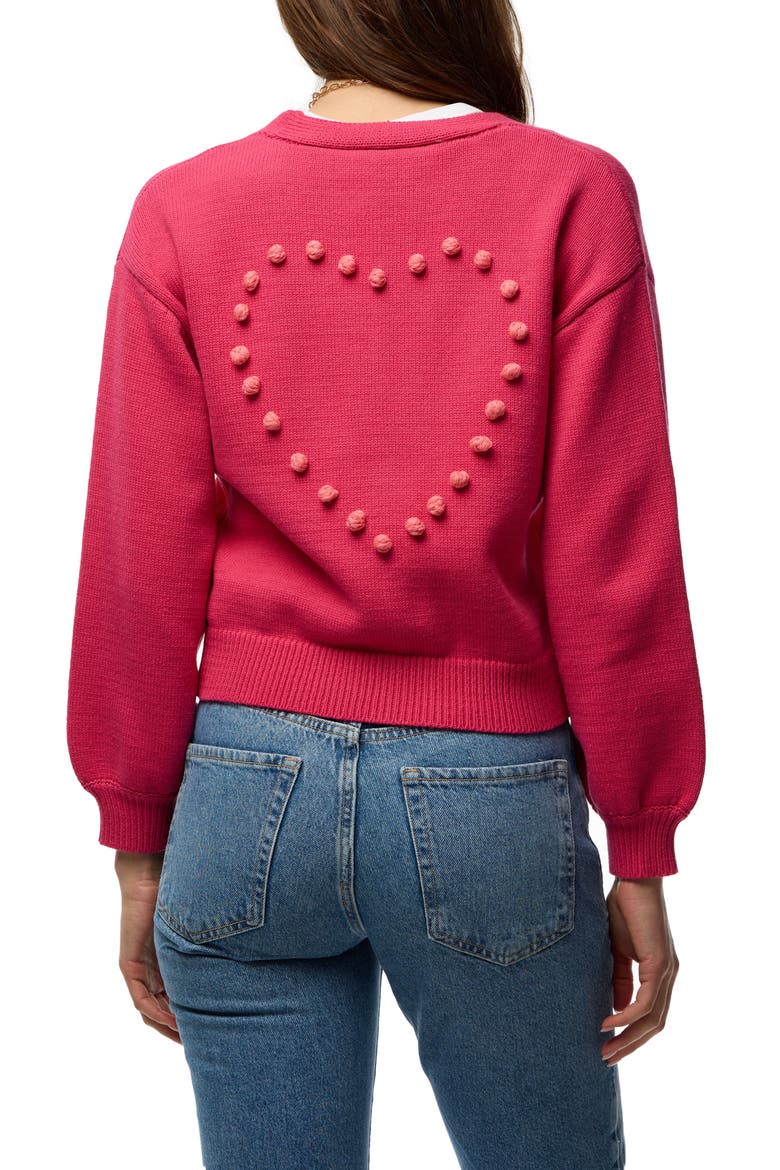 Stiched Heart Crop Cardigan, Alternate, color, HOT PINK