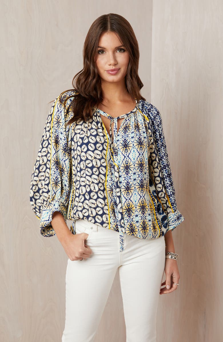 Karen Kane Mixed Scarf Print Peasant Top, Alternate, color, 