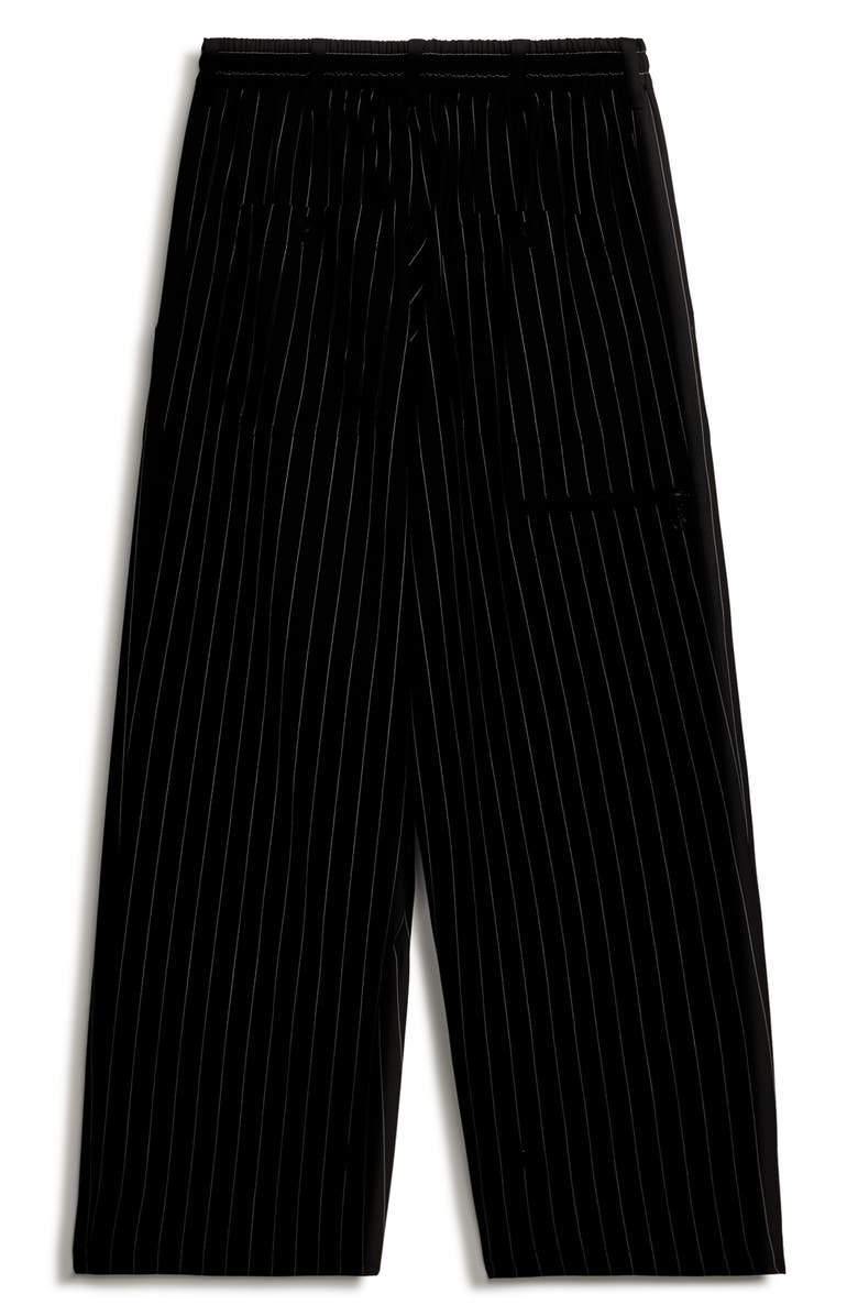 Y-3 Refined Pinstripe Oversize Wide Leg Drawstring Pants, Alternate, color, Black