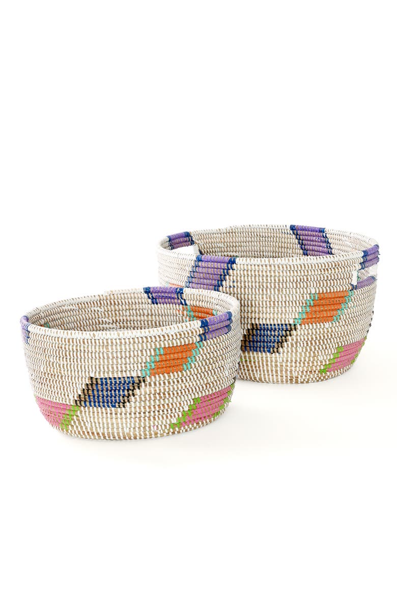 African Modern Set of Two Diagonal Diamond Nesting Storage Baskets, Main, color, Multicolor