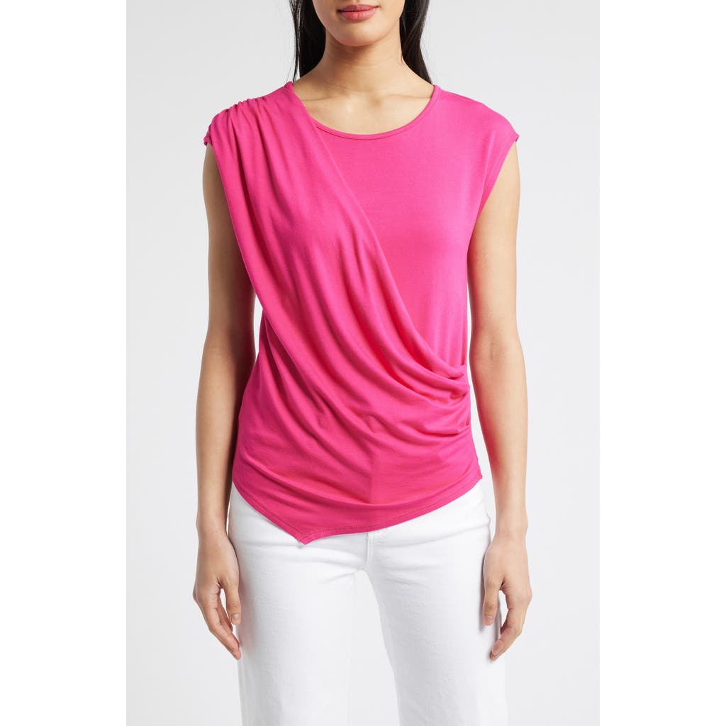 Loveappella Drape Asymmetric Top In Fuchsia