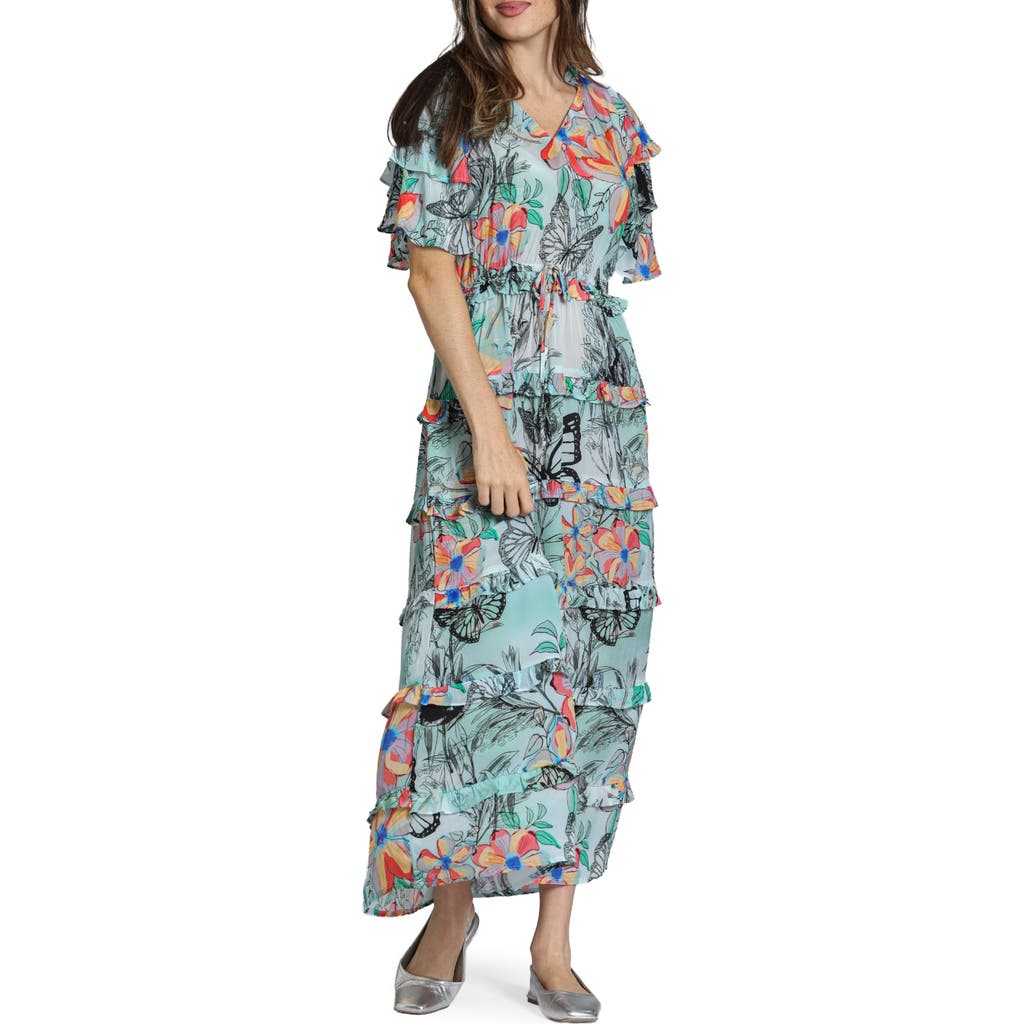 Apny Tiered Ruffle Maxi Dress In Bright Green Multi