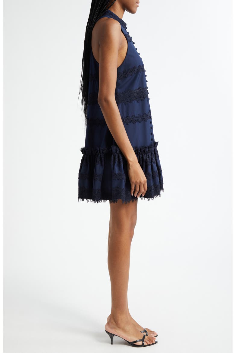 Malena Lace Detail Stretch Cotton Trapeze Minidress, Alternate, color, NAVY