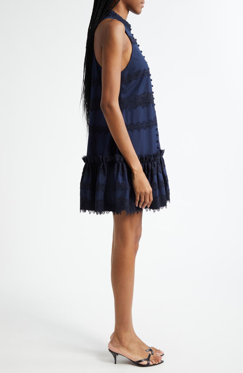 Cinq à Sept Malena Lace Detail Stretch Cotton Trapeze Minidress, Alternate, color, Navy