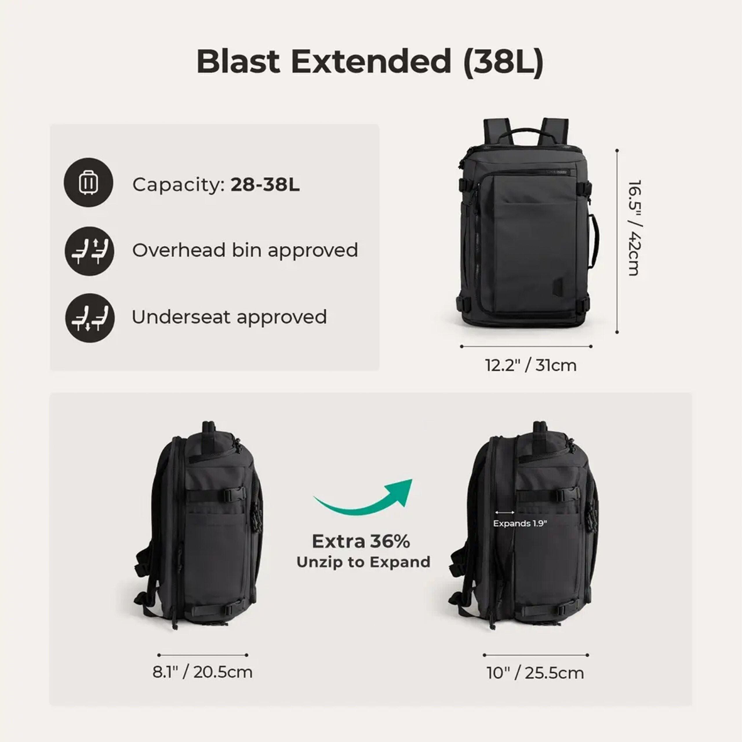 Blast Quick Access Carry On Travel Backpack - 28L-38L Extended, Alternate, color, Black
