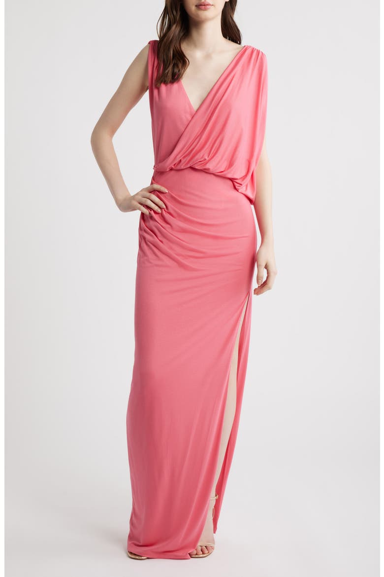 Norissa Ruched Drape Maxi Dress, Main, color, FRAMBOISE
