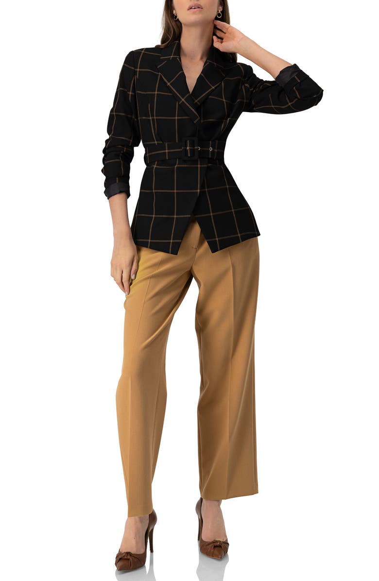 IVONNE Striped Double-Breasted Blazer with Belt, Alternate, color, Black