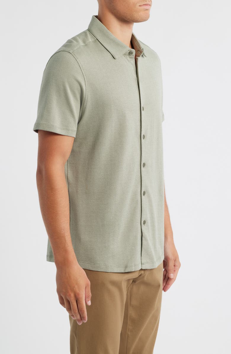 Robert Barakett Nino Herringbone Short Sleeve Cotton Knit Button-Up Shirt, Alternate, color, Green