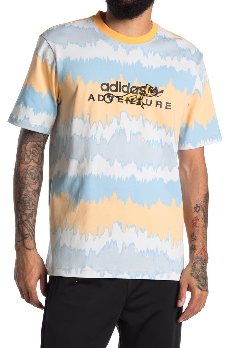 Men's Adventure Stripe Embroidered T-Shirt, Main, color, HAZY ORANGE/MULTICOLOR