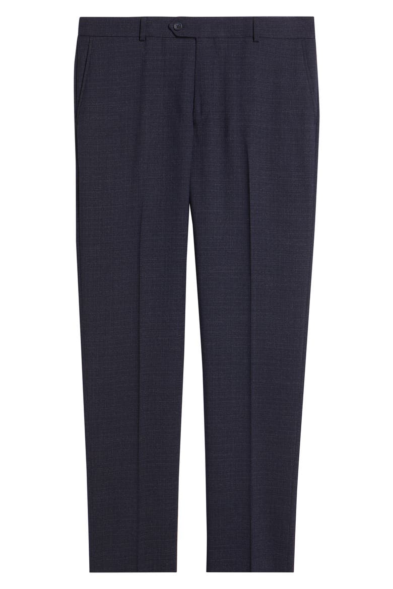 Saxony Trim Fit Flat Front Thatch Weave Wool Blend Dress Pants, Alternate, color, NAVY