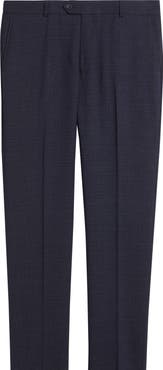 Berle Saxony Trim Fit Flat Front Thatch Weave Wool Blend Dress Pants