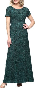 Alex Evenings Sequin Soutache Short Sleeve A-Line Gown