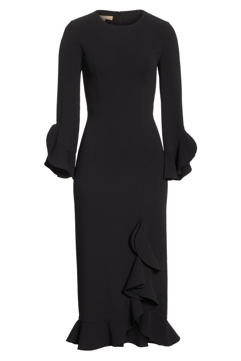 Rumba Ruffle Trim Stretch Wool Dress, Alternate, color, BLACK