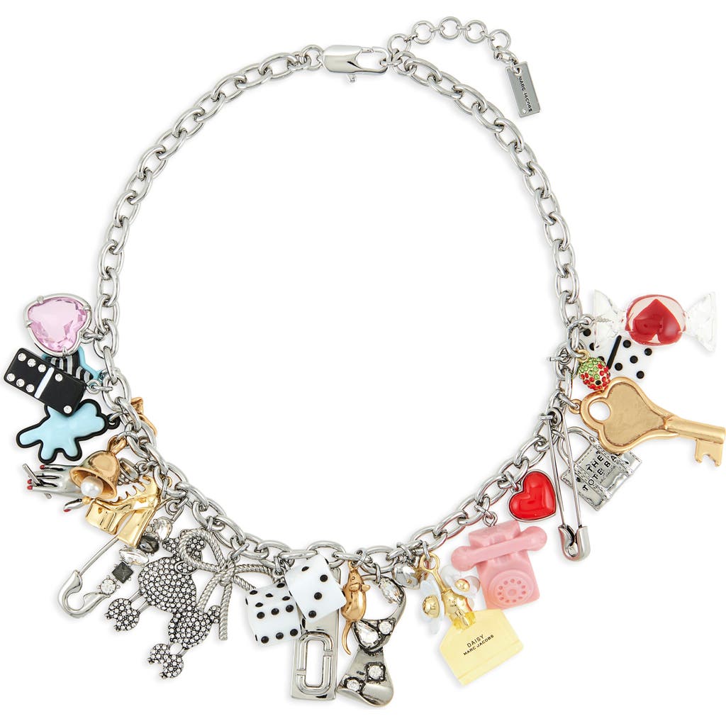 Marc Jacobs The Sticker Charm Statement Silver Necklace In Silver Multi