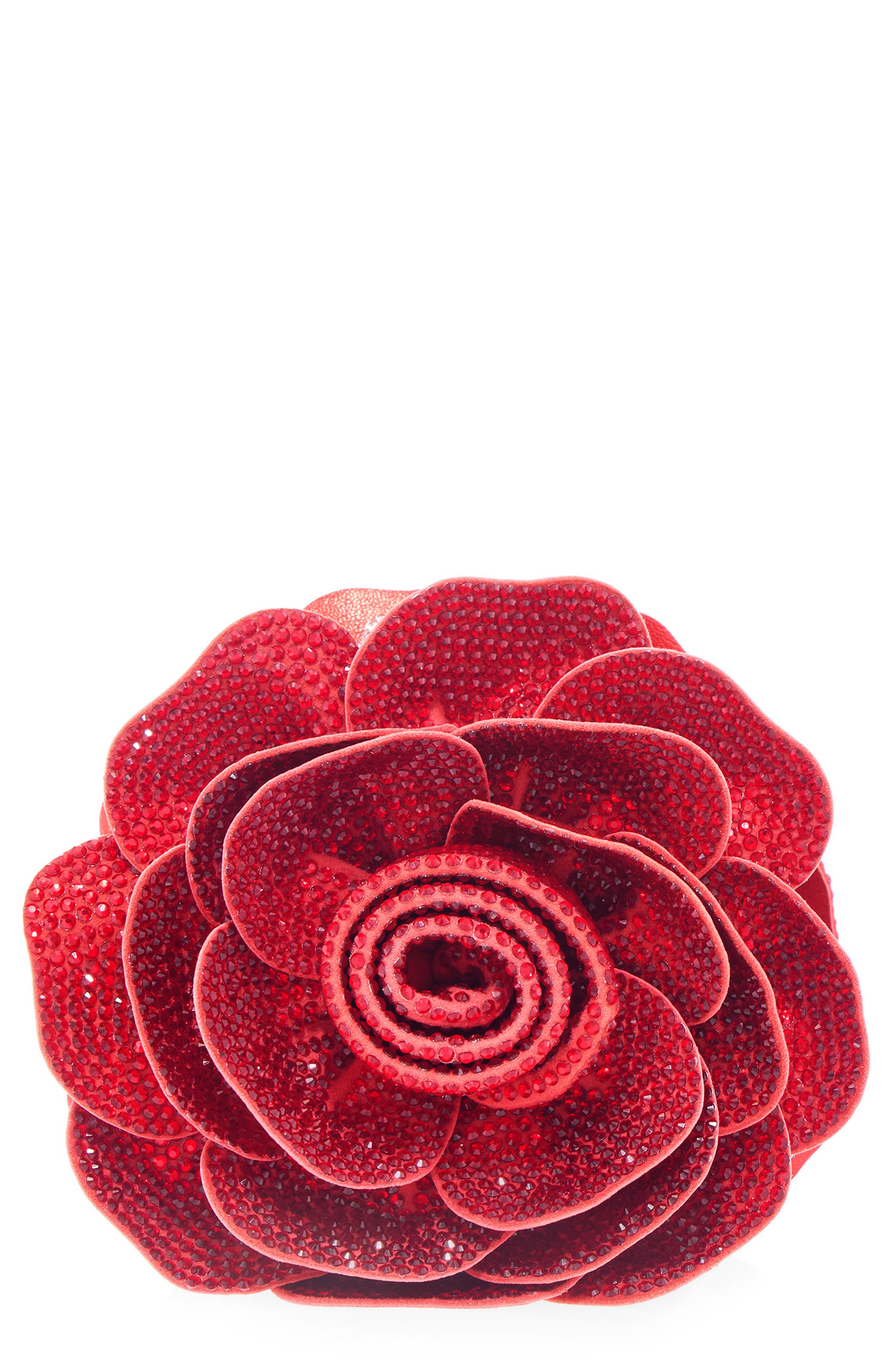 JUDITH LEIBER COUTURE Rose Crystal Clutch, Main, color, Silver Red