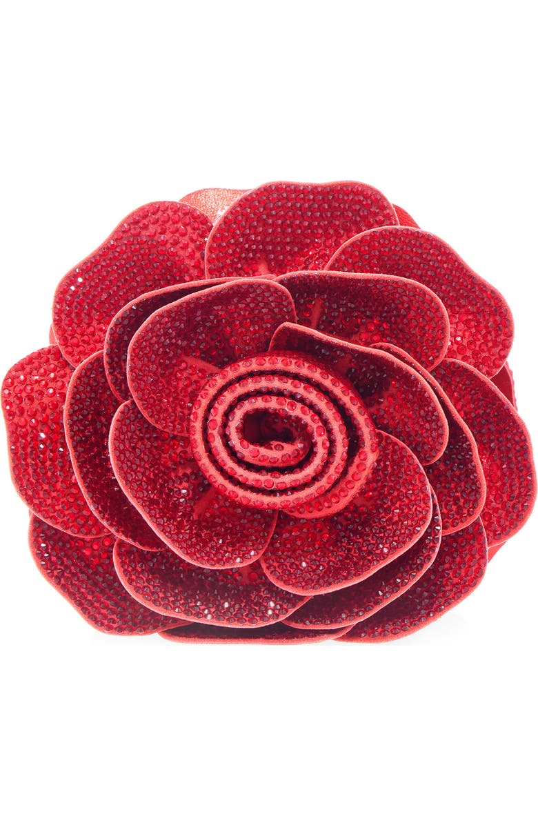 JUDITH LEIBER COUTURE Rose Crystal Clutch, Main, color, Silver Red