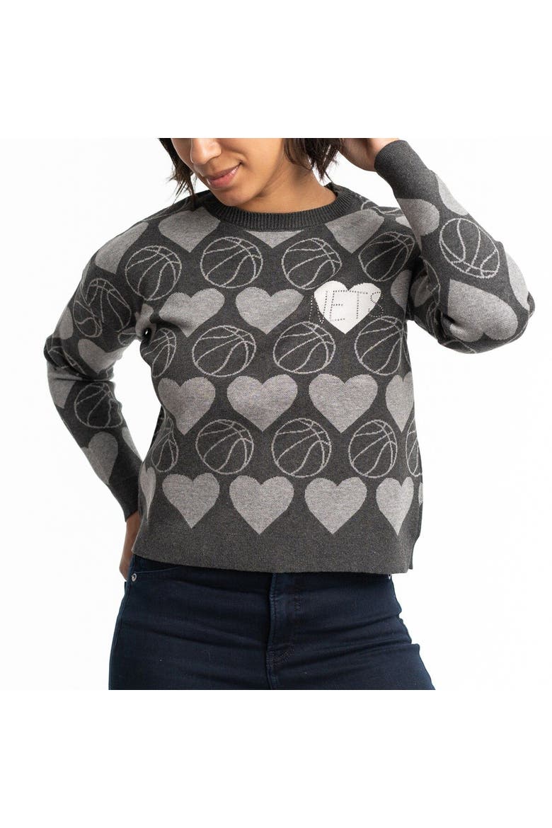 Women's Lusso Charcoal Brooklyn Nets Basketball Love Swarovski Crystal Intarsia Pullover Sweater, Main, color, Charcoal
