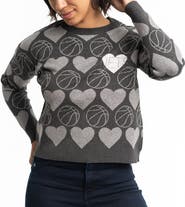 LUSSO Women's Lusso Charcoal Brooklyn Nets Basketball Love Swarovski Crystal Intarsia Pullover Sweater