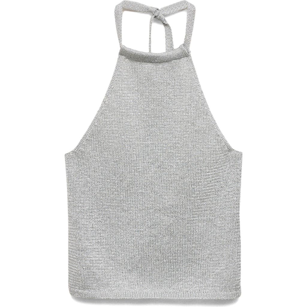 Mango Metallic Halter Sweater In Gray