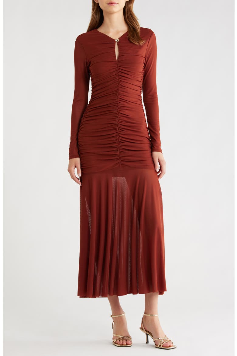 Yasmine Long Sleeve Midi Dress, Main, color, RUST