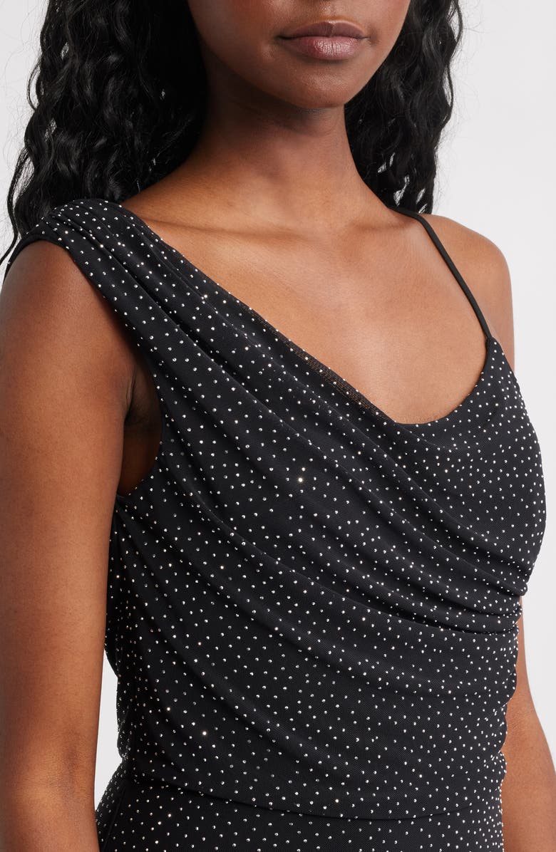 Rare London Diamante Asymmetric Gown, Alternate, color, Black