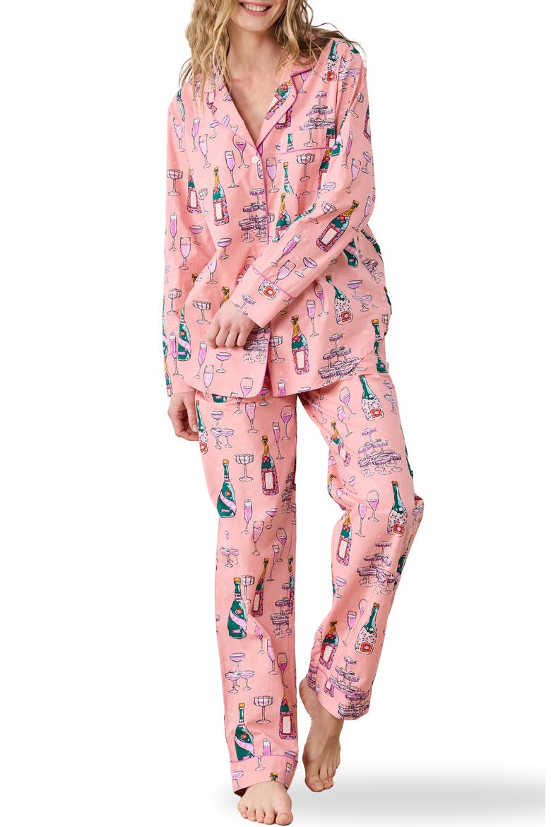 Long Sleeve Organic Cotton Pajamas Set, Main, color, PEACH FIZZ