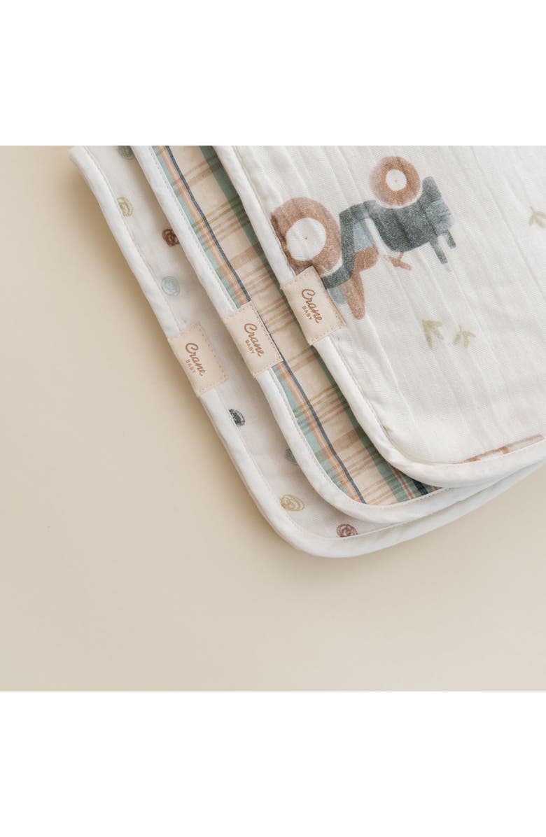 CRANE BABY Tractor Assorted 3-Pack Cotton Muslin Burp Cloths, Alternate, color, Beige