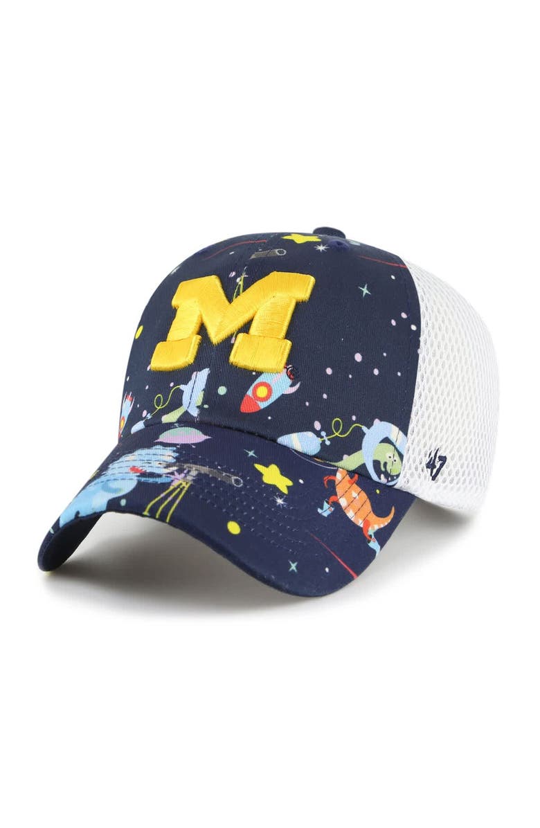 '47 Youth '47  Navy Michigan Wolverines Space Dino Clean Up Adjustable Hat, Main, color, 