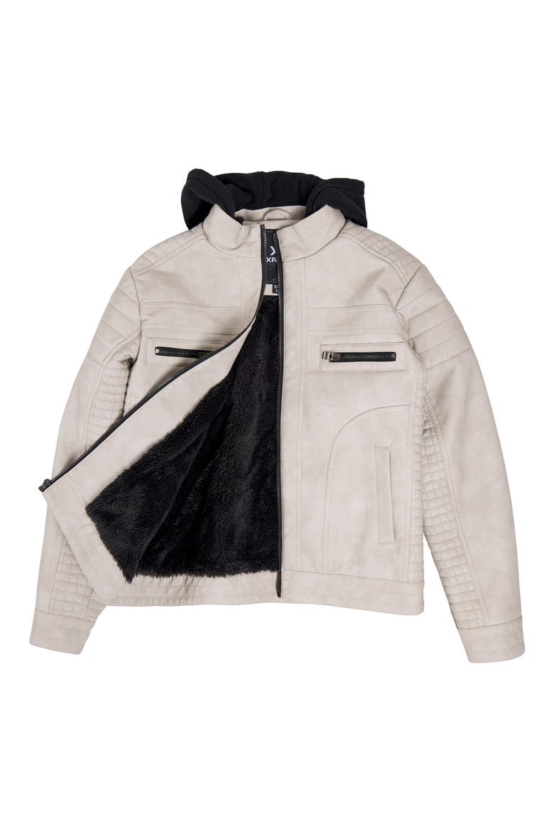Kids' Hooded Faux Leather Moto Jacket, Alternate, color, STONE