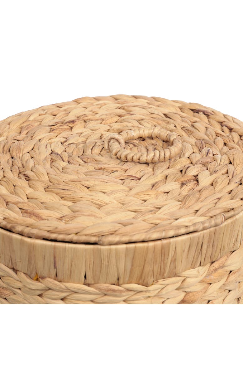 Handwoven Water Hyacinth 5.7-Gallon Tapered Round Wicker Watebasket with Lid, Alternate, color, Natural