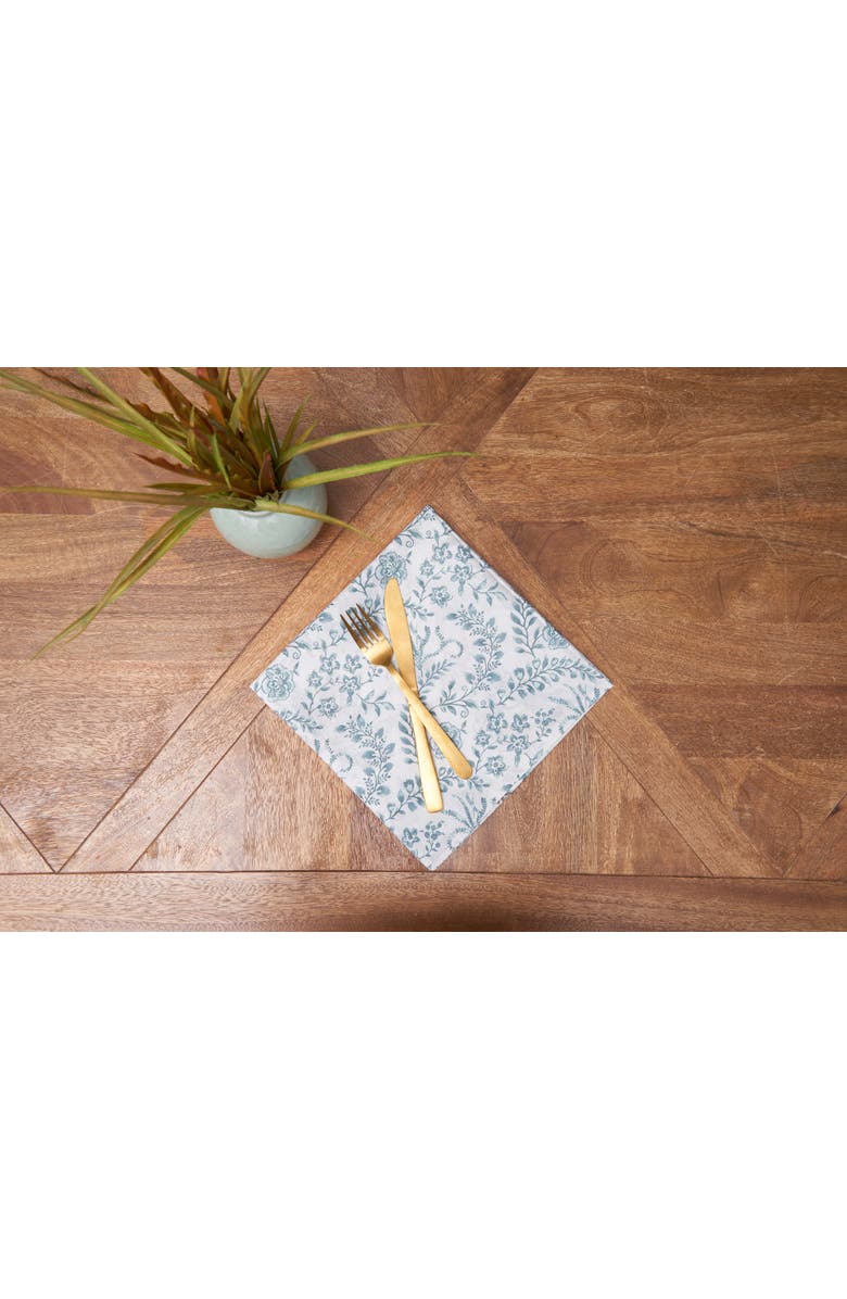 C&F Home Braganza Teal Floral Cotton Napkins, Set of 6, Alternate, color, White